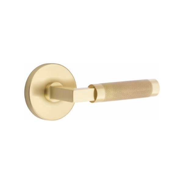 Emtek L-Square Stem Knurled Lever Left Hand 2-3/8 in Backset Privacy w/Disk Rose for 1-1/4 in to 2 in Door - 5209US4.LSUS4.KNUS4.LH