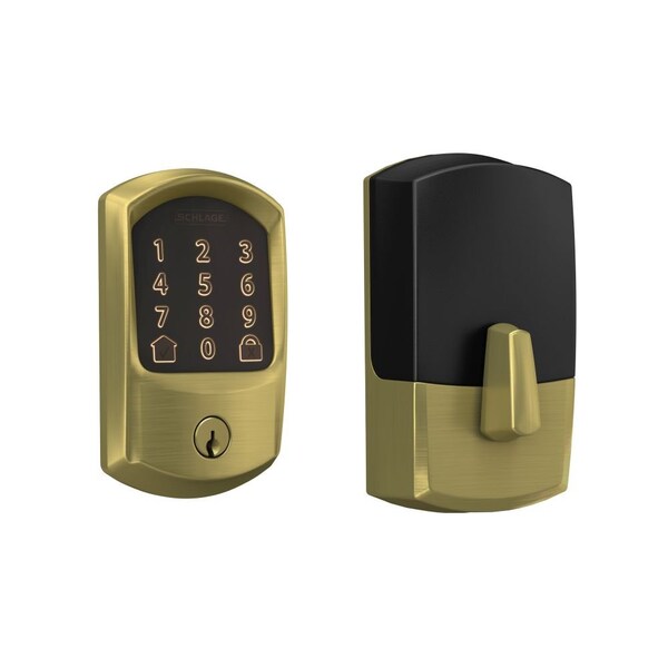 Schlage Residential Greenwich Encode Smart Wifi Deadbolt with 12351 Latch and 10116 Strike Satin Brass Finish - BE489WBCGRW608