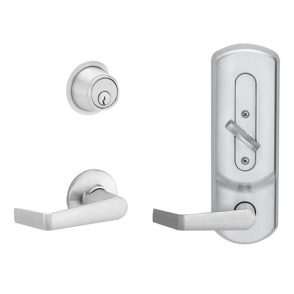 Schlage Grade 2 Entrance Single Locking Interconnected Lock, Saturn Lever, Saturn Rose/Plymouth Escutcheon,  - CS210-B500PD SAT 626 PLY