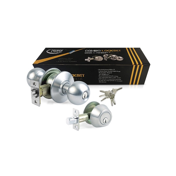 Premier Lock Stainless Steel Grade 3 Combo Lock Set with Entry Door Knob and Deadbolt, 36 SC1 Keys Total, 6PK - GR3ED03C-6