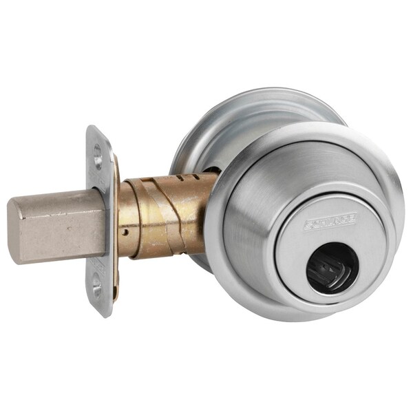 Schlage Grade 2 One Way Deadbolt, Adjustable 2-3/8-in and 2-3/4-in Backset, Satin Chrome Finish - B561L 626