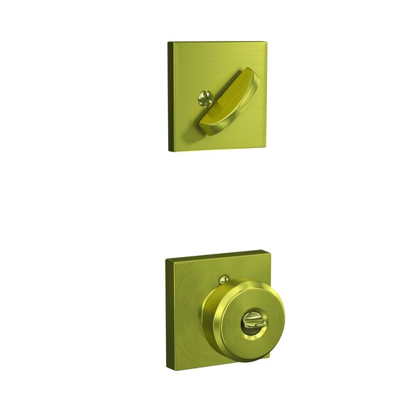 Schlage Residential Bowery Knob with Collins Rose Interior Active Trim with 12326 Latch and 10269 Strikes Satin - F59BWE608COL