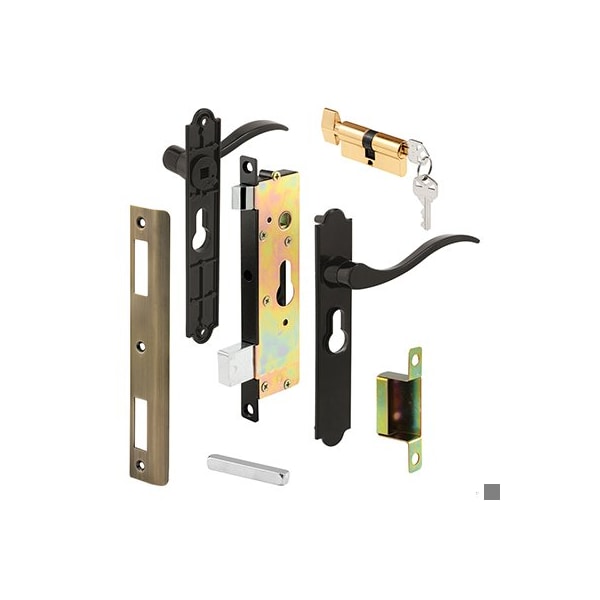 Prime-Line Security Screen or Storm Door Lever Set, Contemporary, Black Finish, Keyed Single Locking Cylinder - K 5438