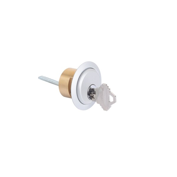 Global Door Controls 1 in. Brass Keyed Rim Mortise Cylinder with 5 Pin Keyway in Aluminum - TH1100-RC-AL
