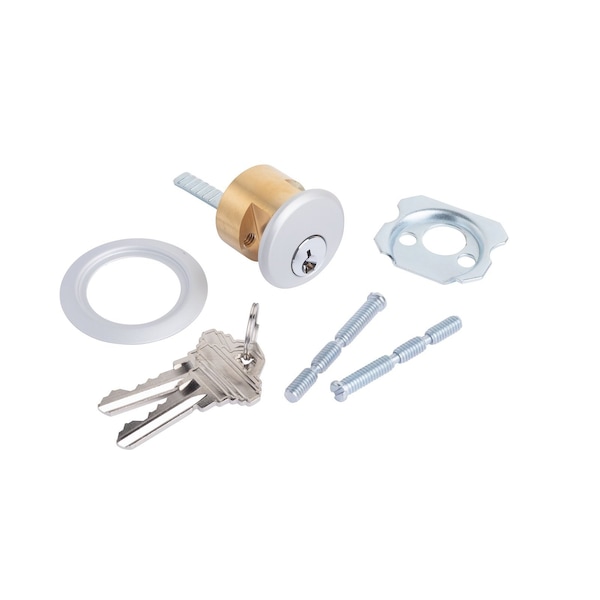 Global Door Controls 1 in. Brass Keyed Rim Mortise Cylinder with 5 Pin Keyway in Aluminum - TH1100-RC-AL