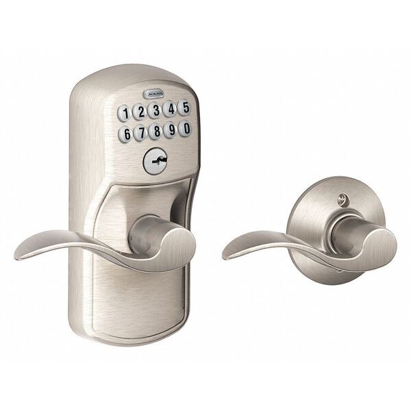 Schlage Residential Electronic Lock, Lever, Satin Nickel - FE575 PLY619ACC