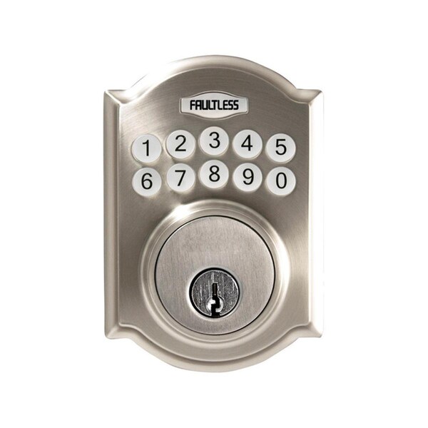 Faultless Faultless 5002080 Satin Nickel Metal Electronic Deadbolt with Residential Auto Lock Adjustable Delay - 5002080