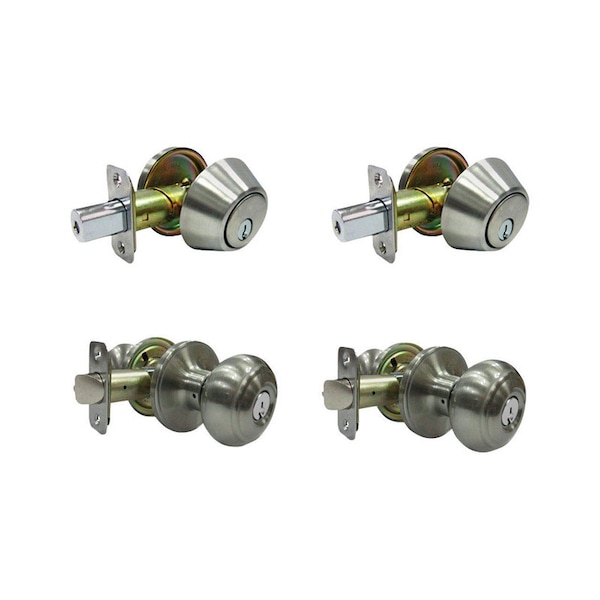 Faultless Faultless Fancy Mushroom Satin Nickel Entry Knob and Single Cylinder Deadbolt Right Handed - BGX2L1B