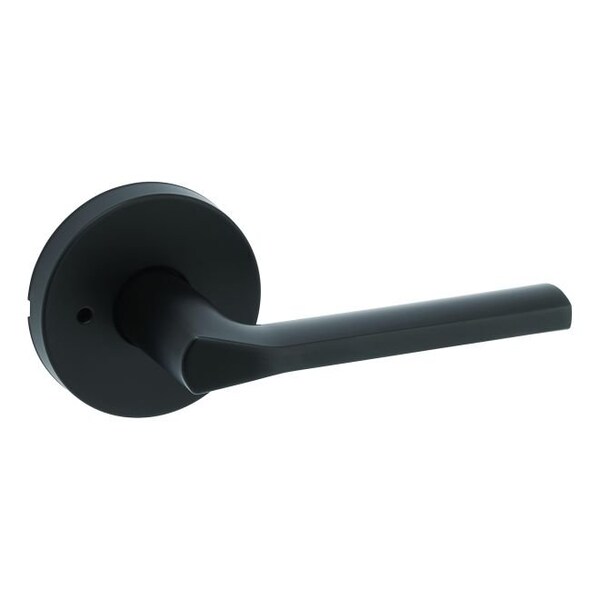 Kwikset Lisbon Lever with Round Rose Privacy Door Lock with 6AL Latch and RCS Strike Matte Black Finish - 730LSLRDT-514