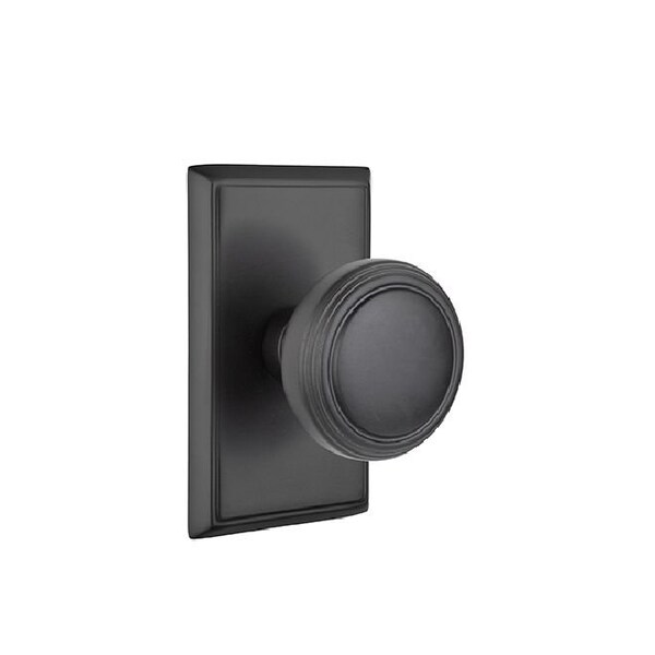 Emtek Norwich Knob 2-3/8 in Backset Passage w/Rectangular Rose for 1-1/4 in to 2 in Door Flat Black Finish - 8121NWUS19