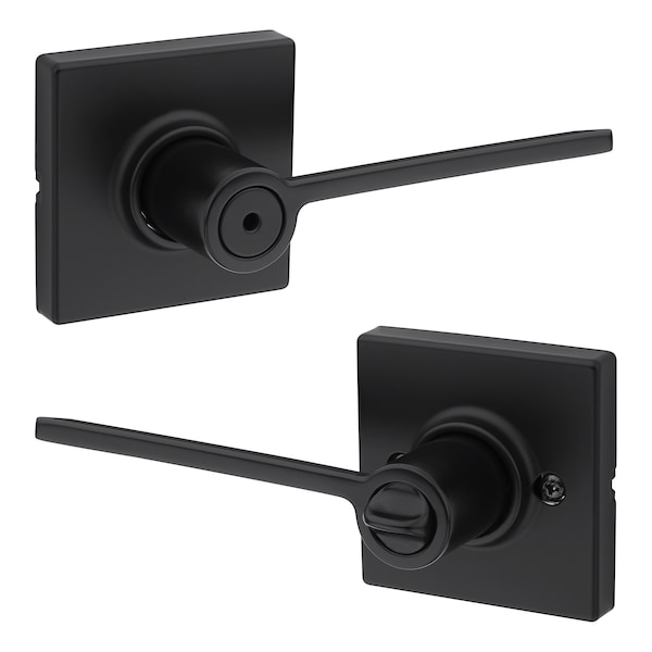 Kwikset Ladera Lever with Square Rose Privacy Door Lock with 6AL Latch and RCS Strike Matte Black Finish - 300LRLSQT-514