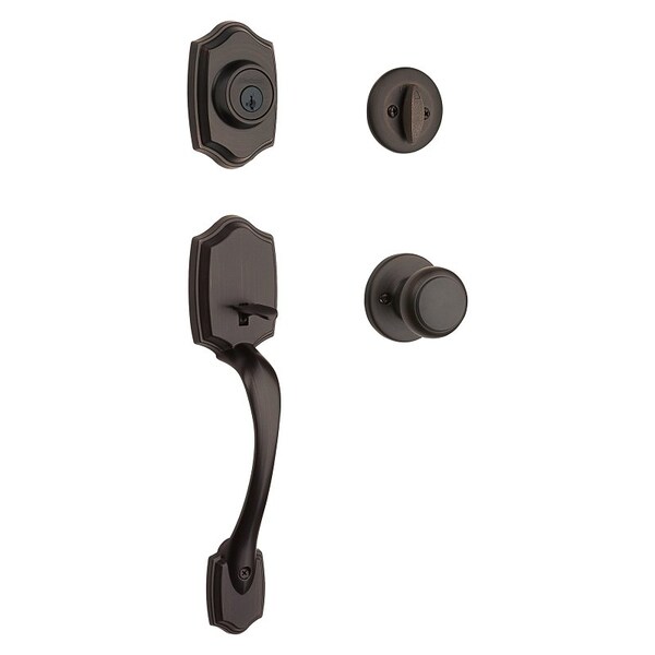 Kwikset Handleset, 3 Grade, Brass, Venetian Bronze, 2-3/8 x 2-3/4 in Backset, KW1 Keyway, 1-3/4 in Thick Door - 96870-100