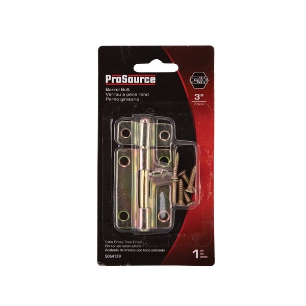 Prosource Barrel Bolt, 0.31 Dia in Bolt Head, 3 in L Bolt, Steel, Satin Brass - 20485CZB-PS