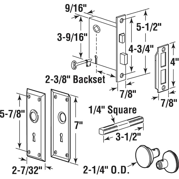 Prime-Line Mortise Keyed Lock Set with Matte Black Knob, Fits 1-3/8 -1-3/4in Interior Doors, Matte Black - E 2798