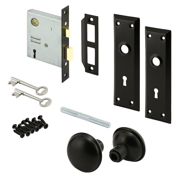 Prime-Line Mortise Keyed Lock Set with Matte Black Knob, Fits 1-3/8 -1-3/4in Interior Doors, Matte Black - E 2798