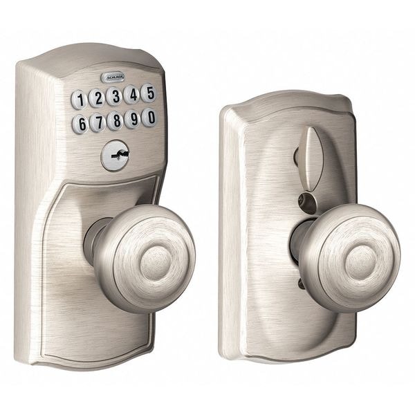 Schlage Residential Push Button Lockset, Knob, Satin Nickel - FE595 CAM619GEO