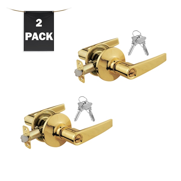 Premier Lock Entry Door Lever Lock Set Set of 2, Keyed Alike, Polished Brass, 2PK - LEV01X-2