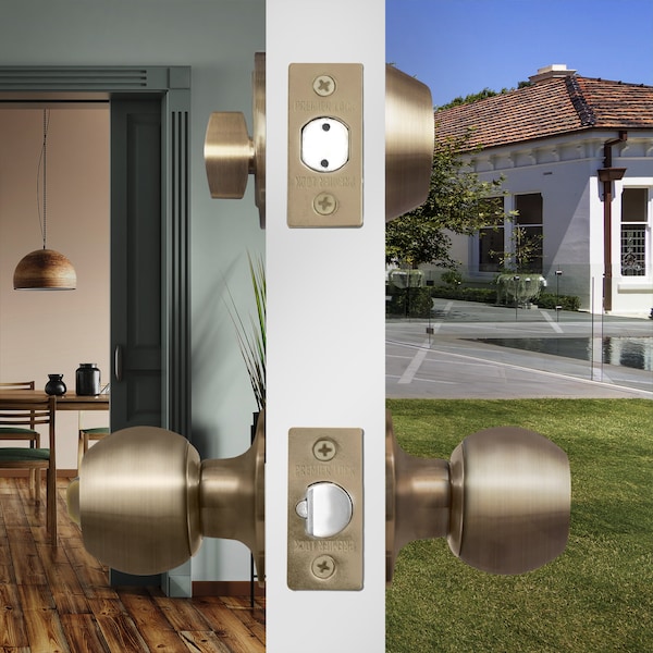 Premier Lock Entry Door Knob Combo Lock Set with Deadbolt Set of 6, Keyed Alike, Antique Brass, 6PK - ED04C-6
