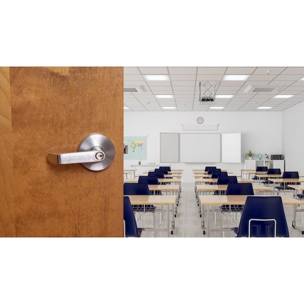 Trans Atlantic Co. Heavy Duty Brushed Chrome Grade 1 Commercial Cylindrical Classroom Door Handle with Lock - DL-LHV70-US26D