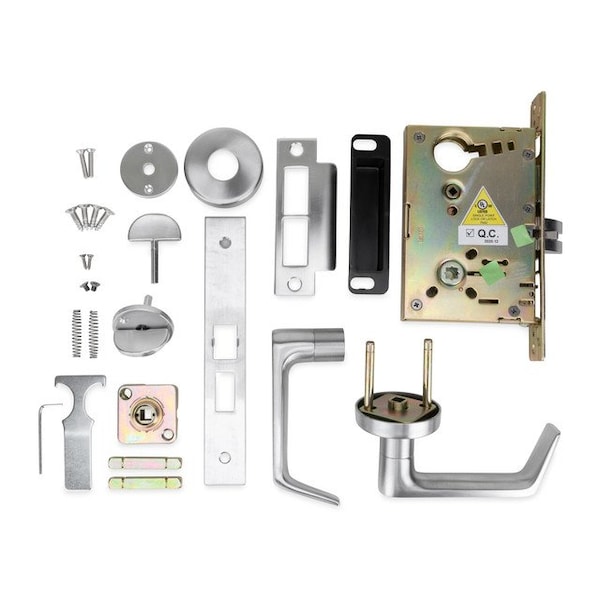 Trans Atlantic Co. DXML Series Brushed Chrome Grade 1 Privacy Mortise Lock Door Handle with Sectional Left-Handed Lever - DL-DXML40SSLH-US26D