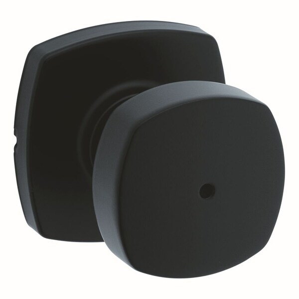 Kwikset Arroyo Knob with Midtown Rose Privacy Door Lock with 6AL Latch and RCS Strike Matte Black Finish - 730AYKMDT-514