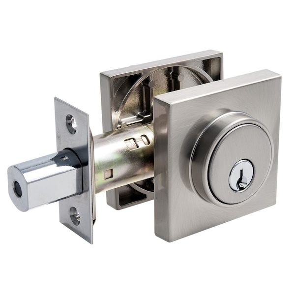 Pamex Square Low Profile Single Cylinder Deadbolt Grade 3 with KW1 Keyway Satin Nickel Finish - FDSP1