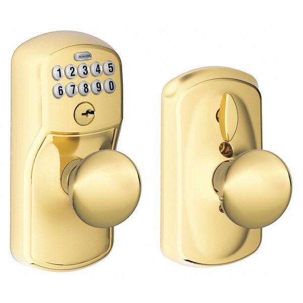 Schlage Residential Push Button Lockset, Knob, Bright Brass - FE595 PLY505PLY