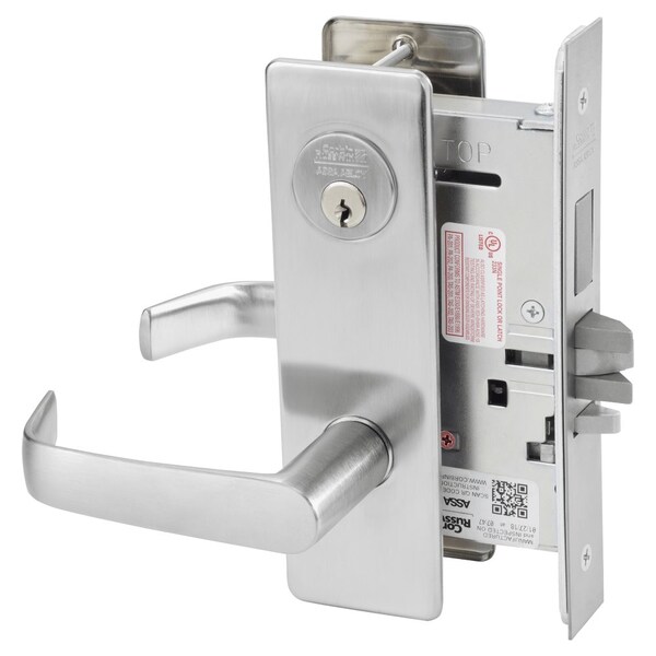 Corbin Russwin Security Entrance or Office Mortise Lock, NS Lever, M Escutcheon, Satin Stainless Steel - ML2075 NSM 630