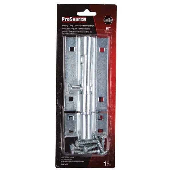 Prosource Padlockable Barrel Bolt, 0.6 Dia in Bolt Head, 6 in L Bolt, Steel, Zinc - 33305ZCX-PS