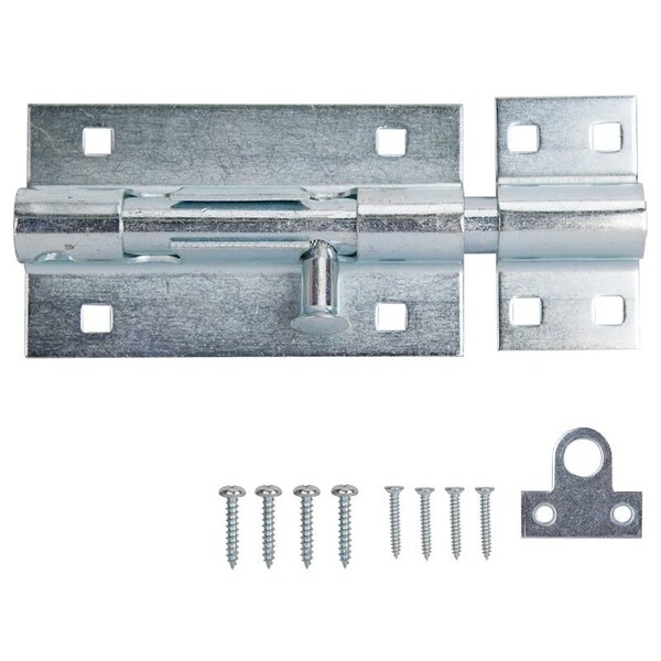 Prosource Padlockable Barrel Bolt, 0.6 Dia in Bolt Head, 6 in L Bolt, Steel, Zinc - 33305ZCX-PS