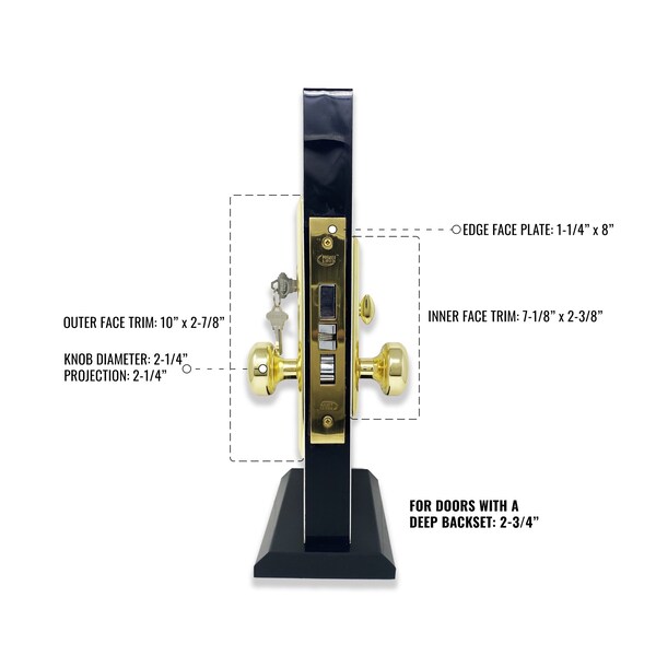 Premier Lock Brass Mortise Entry Left Hand Door Lock Set w/2.75 in. Backset, 2 SC1 Keys and Wide Face Plate-Hex - ML02
