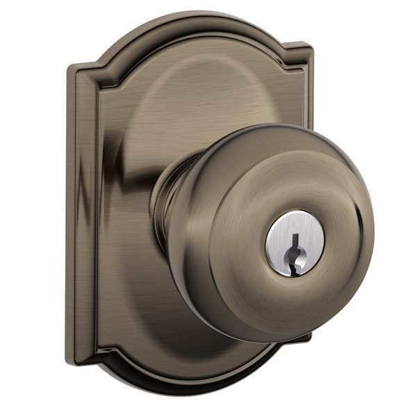 Schlage Antique Pewter Entrance Knob Lockset, Georgian/Camelot - F51A GEO 620 CAM