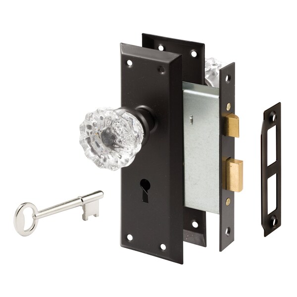 Prime-Line Mortise Keyed Lock Set with Glass Knob, Fits Doors with 2-3/8 In. Backset - E 28337