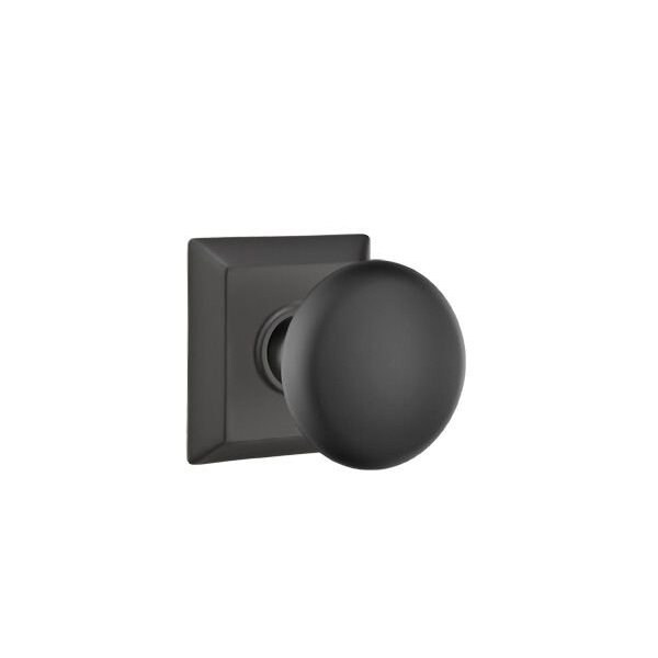 Emtek Providence Knob 2-3/8in Backset Passage with Quincy Rose for 1-1/4in to 2in Door Flat Black Finish - 8131PUS19