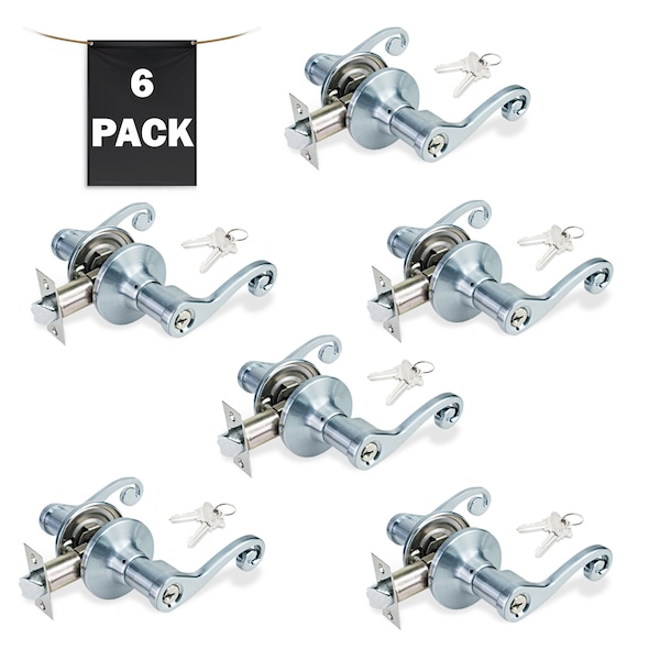 Premier Lock Decorative Entry Door Lever Lock Set Set of 6, Keyed Alike, Satin Nickel, 6PK - LEV06X-6