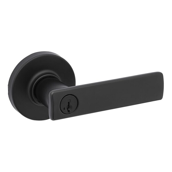 Kwikset Breton Lever with Round Rose Entry Door Lock SmartKey with 6AL Latch and RCS Strike Iron Black Finis - 405BRNLRDT-514S