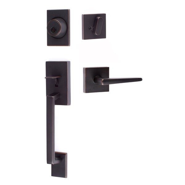 Sure-Loc Hardware Sure-Loc Hardware Koln Handleset with Square Thumb Turn, Basel Square Handleset Trim, Vintage Bronze - KN507-S-BS-SQ 11P