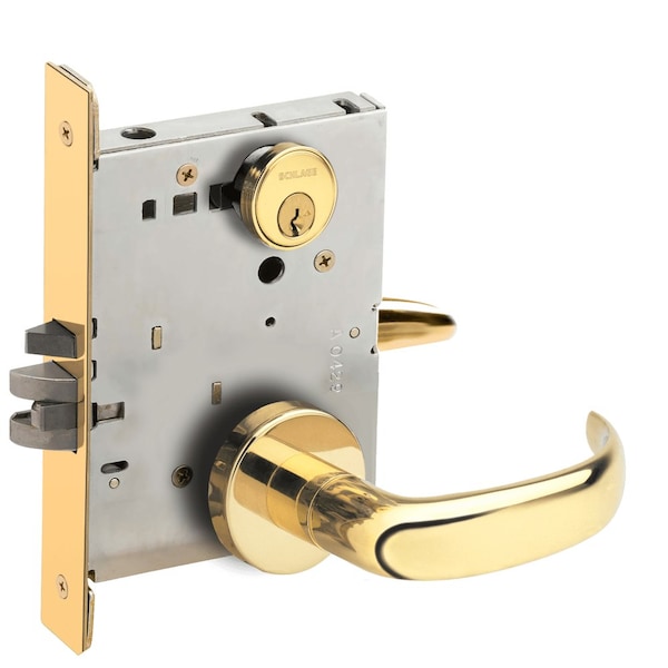 Schlage Grade 1 Entrance Office Mortise Lock, Conventional Cylinder, S123 Keyway, 17 Lever, A Rose, Bright B - L9050P 17A 605