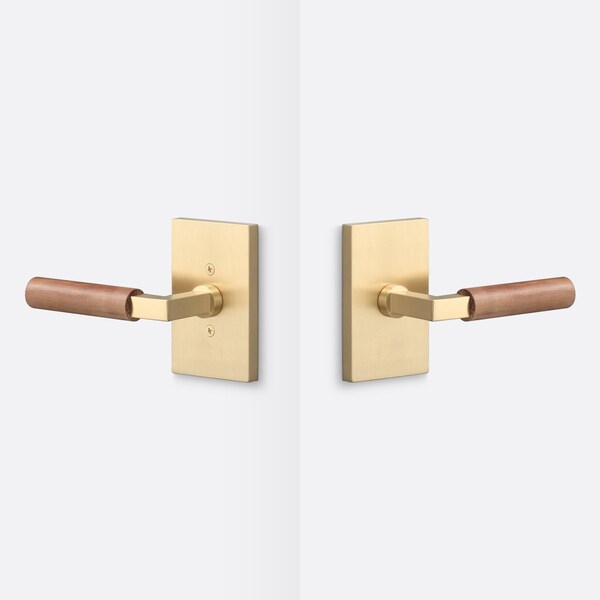 Sure-Loc Hardware Sure-Loc Hardware Levanto Passage Rosette, Satin Brass, Walnut Grip - LV101 SB GRIP-WN