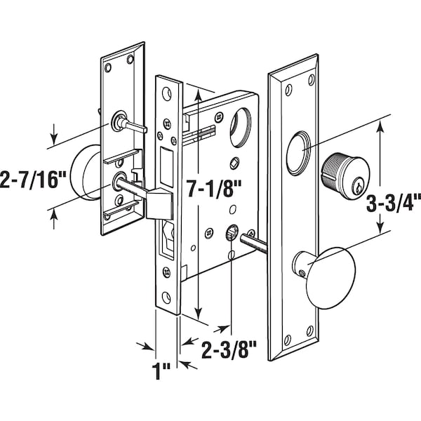 Prime-Line Entry Door Mortise Lockset, 2-1/2 in. Backset, Single Cylinder, Satin Finish Single Pack - SE 27600
