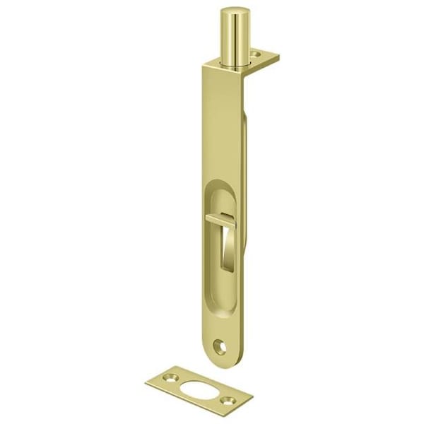Deltana Flush Bolt, Heavy Duty Round Bright Brass 6" - 6FBR3