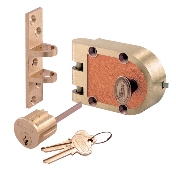 Prime-Line Bronze Deadlock with Single Cylinder and Flat Strike, Brass Single Pack - SE 15326