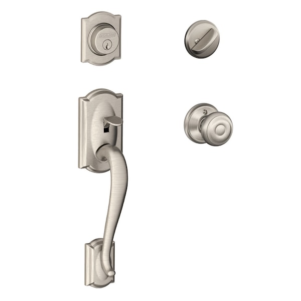 Schlage Schlage Camelot / Georgian Satin Nickel Single Cylinder Handleset and Knob Right or Left Handed - F60VCAM619GEO