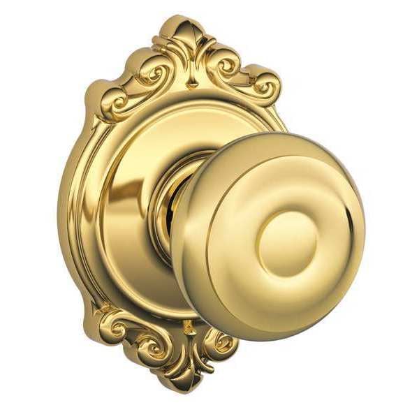 Schlage Bright Brass Passage Knob Lockset, Georgian/Brookshire - F10 GEO 605 BRK