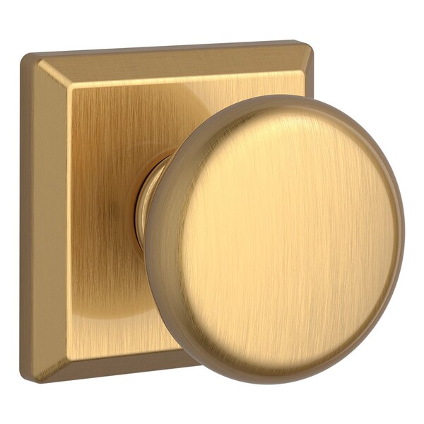 Baldwin Passage Round Knob and Traditional Square Rose with 6AL Latch and Dual Strike Lifetime Satin - PSROUTSR044