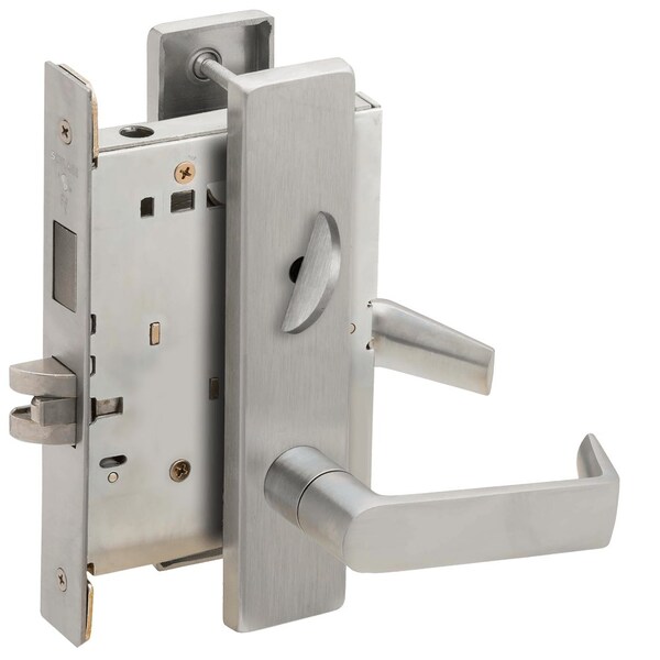 Schlage Grade 1 Privacy with Deadbolt Mortise Lock, 06 Lever, L Escutcheon, Satin Stainless Steel Finish, Fi - L9440 06L 630