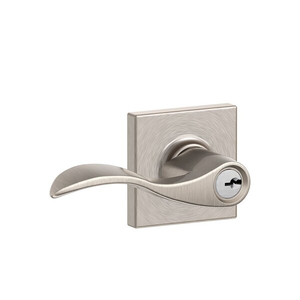Schlage Residential Accent Lever with Collins Rose Keyed Entry with 16211 Latch and 10063 Strike Satin Nickel Finish - F51AACC619COL