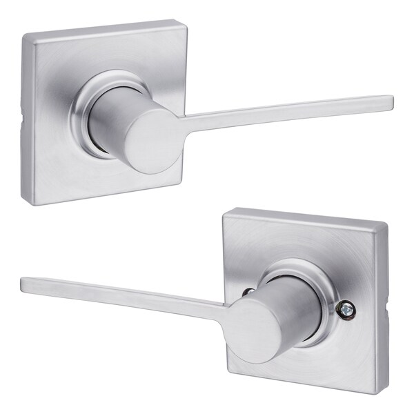 Kwikset Ladera Lever with Square Rose Passage Door Lock and 6AL Latch and RCS Strike Satin Chrome Finish - 200LRLSQT-26D