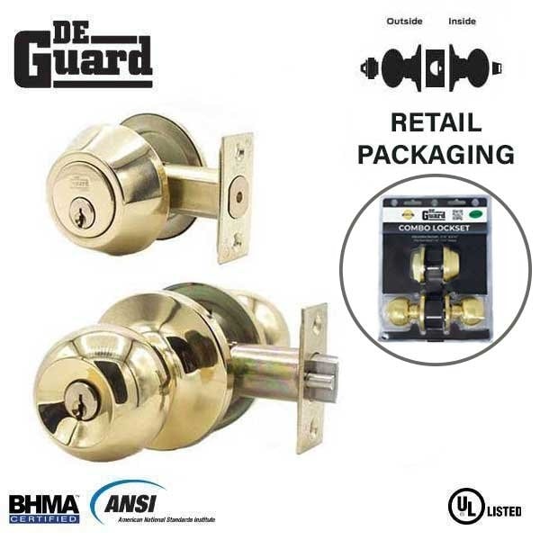 Deguard :Premium Entry Combo Lockset - UL Listed - KW1 Keyway - Polished Brass Finish - DBL01-PB-KW1-VP