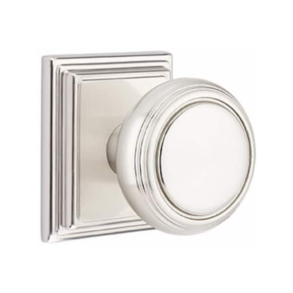 Emtek Norwich Knob 2-3/8 in Backset Passage w/Wilshire Rose for 1-1/4 in to 2 in Door Satin Nickel Finish - 8161NWUS15